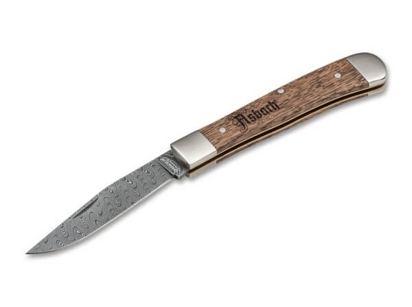 Pocket Knife, Brown, Nail Nick, Slipjoint, Damascus, Oak Wood