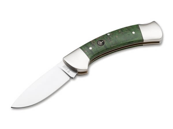 Pocket Knife, Green, No, Backlock, 440C, Curly Birch Wood