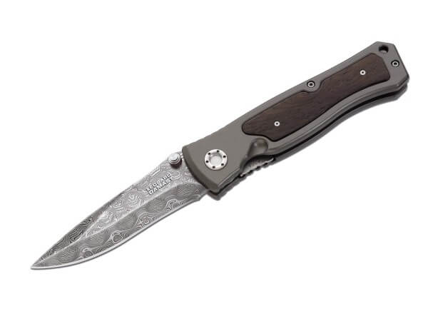Pocket Knives, Grey, Thumb Stud, Linerlock, Damascus, Aluminum