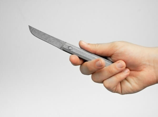 Pocket Knife, Grey, Flipper, Slipjoint, Damascus, Titanium