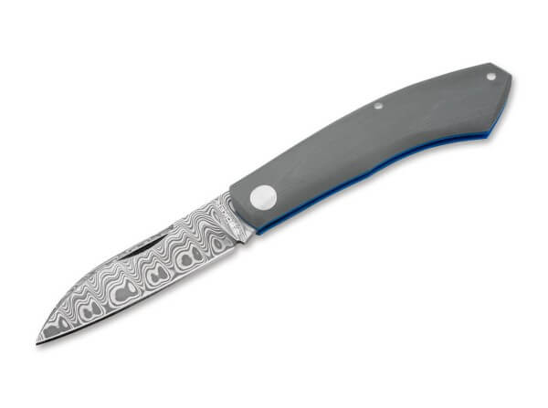 Pocket Knife, Grey, Slipjoint, Damascus, G10