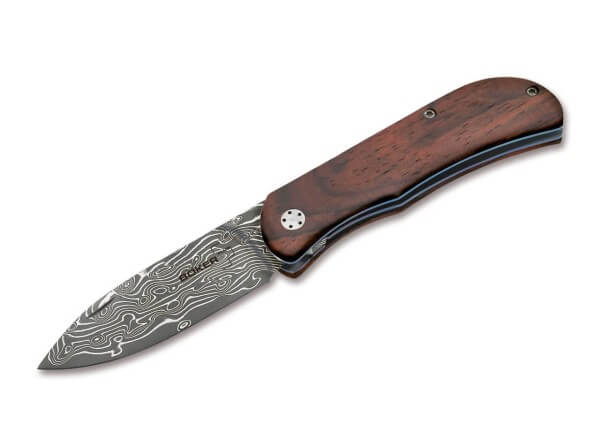 Pocket Knife, Brown, Nail Nick, Linerlock, Damascus, Cocobolo Wood
