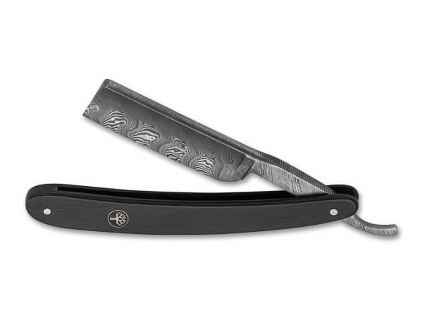 Straight Razor, Black, Damascus, Ebony