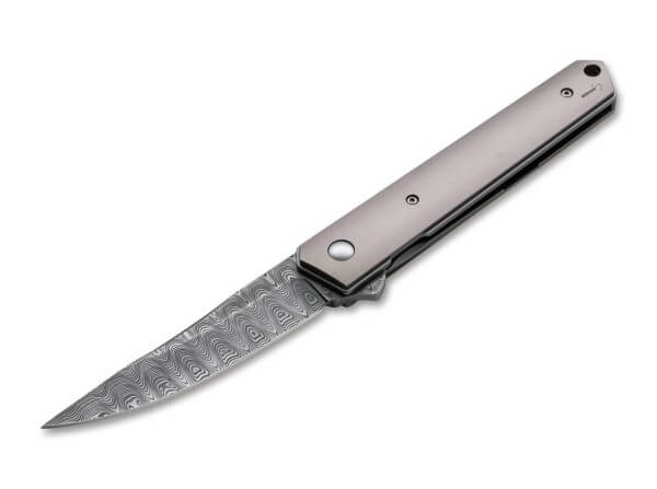Pocket Knives, Grey, Flipper, Linerlock, Damascus, Titanium
