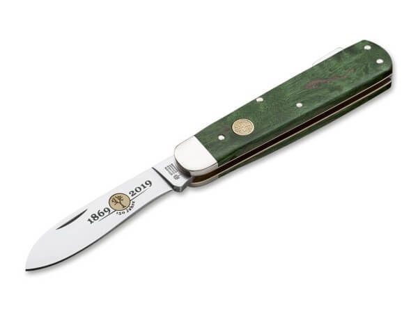 Pocket Knife, Green, Nail Nick, Backlock, 440C, Curly Birch Wood