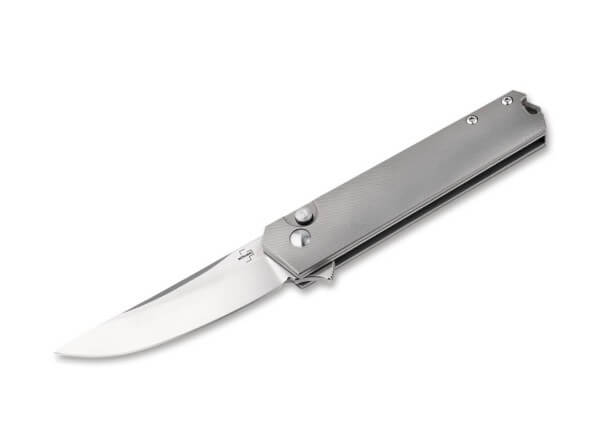 Pocket Knife, Silver, Flipper, Button Lock, CPM-S-35VN, Titanium