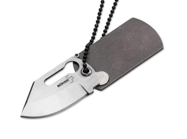 Pocket Knife, Grey, Thumb Hole, Push Button, 440C, Titanium
