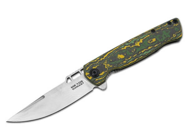 Pocket Knife, Multicolored, Flipper, Framelock, Damascus, Carbon Fibre