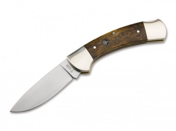 Pocket Knife, Brown, Backlock, 440C, Curly Birch Wood