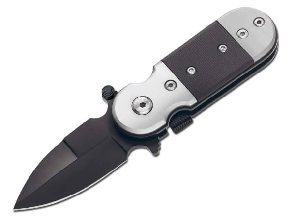 Pocket Knife, Black, Flipper, Push Button, 440, G10