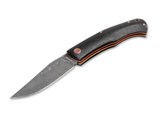 Pocket Knife, Brown, No, Slipjoint, Damascus, Bog Oak Wood