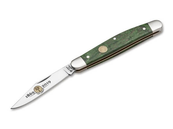 Pocket Knife, Green, Nail Nick, 440C, Curly Birch Wood