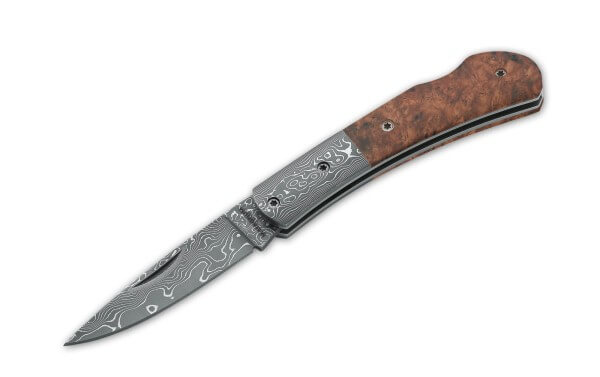 Pocket Knife, Nail Nick, Backlock, Damascus, Wood