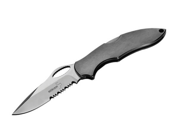 Pocket Knife, Grey, Thumb Hole, Backlock, AUS-8, Stainless Steel
