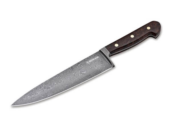 Kitchen Knife, Brown, Fixed, Damascus, Chestnut Wood