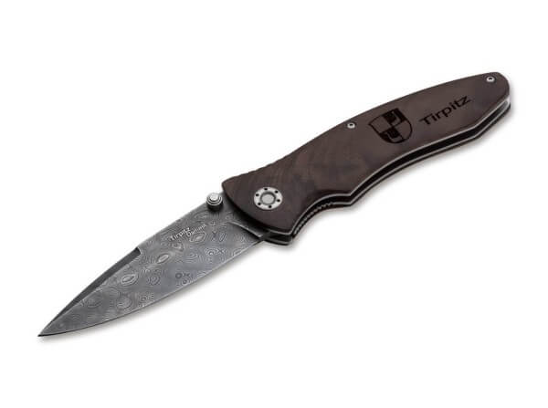 Pocket Knife, Brown, Thumb Stud, Linerlock, Damascus, Walnut Wood