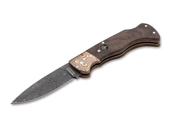 Pocket Knife, Brown, No, Backlock, Damascus, Walnut Wood