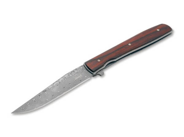 Pocket Knife, Brown, Flipper, Linerlock, Damascus, Cocobolo Wood