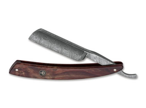 Straight Razor, Brown, Damascus, Curly Birch Wood