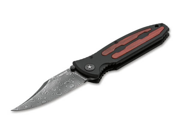Pocket Knife, Black, Thumb Stud, Linerlock, Damascus, Aluminum