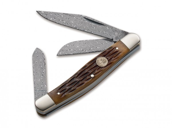 Pocket Knife, Brown, Nail Nick, Slipjoint, Damascus, Jigged Bone