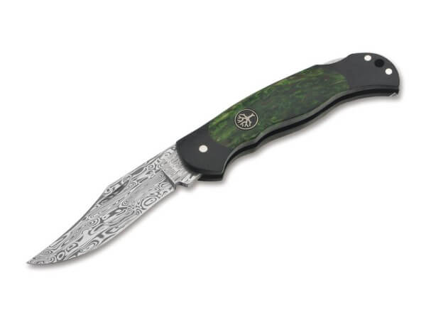 Pocket Knife, Green, Nail Nick, Backlock, Damascus, G10